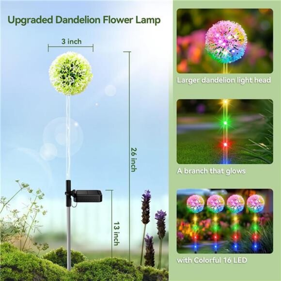 4 Pack Dandelion Solar Lights Colorful String Light Decorations - Fairy Outdoor - Picture 2 of 7